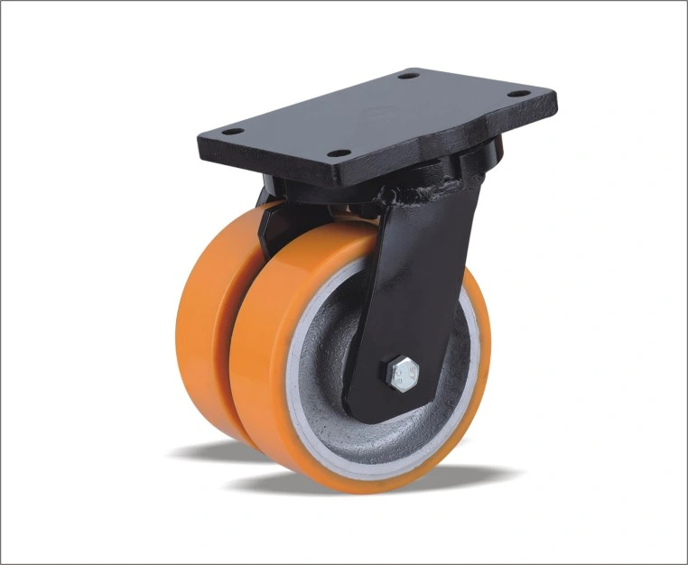 Swivel Caster with PU Wheel Body Made of Grey Cast Iron and a High-Quality Polyurethane Welded Steel Twin Wheel Castors