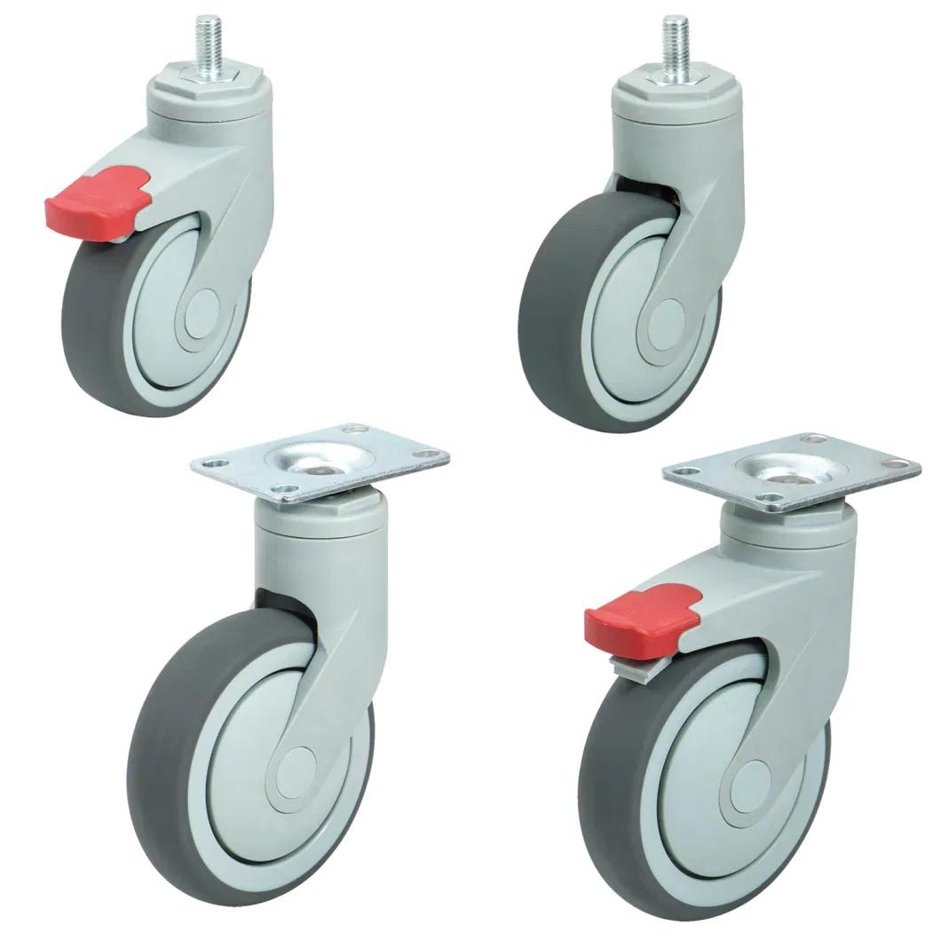 Medical Cart Casters 4/5-Inch All Plastic Casters Thermoplastic Rubber Wheels Hospital Equipment Casters