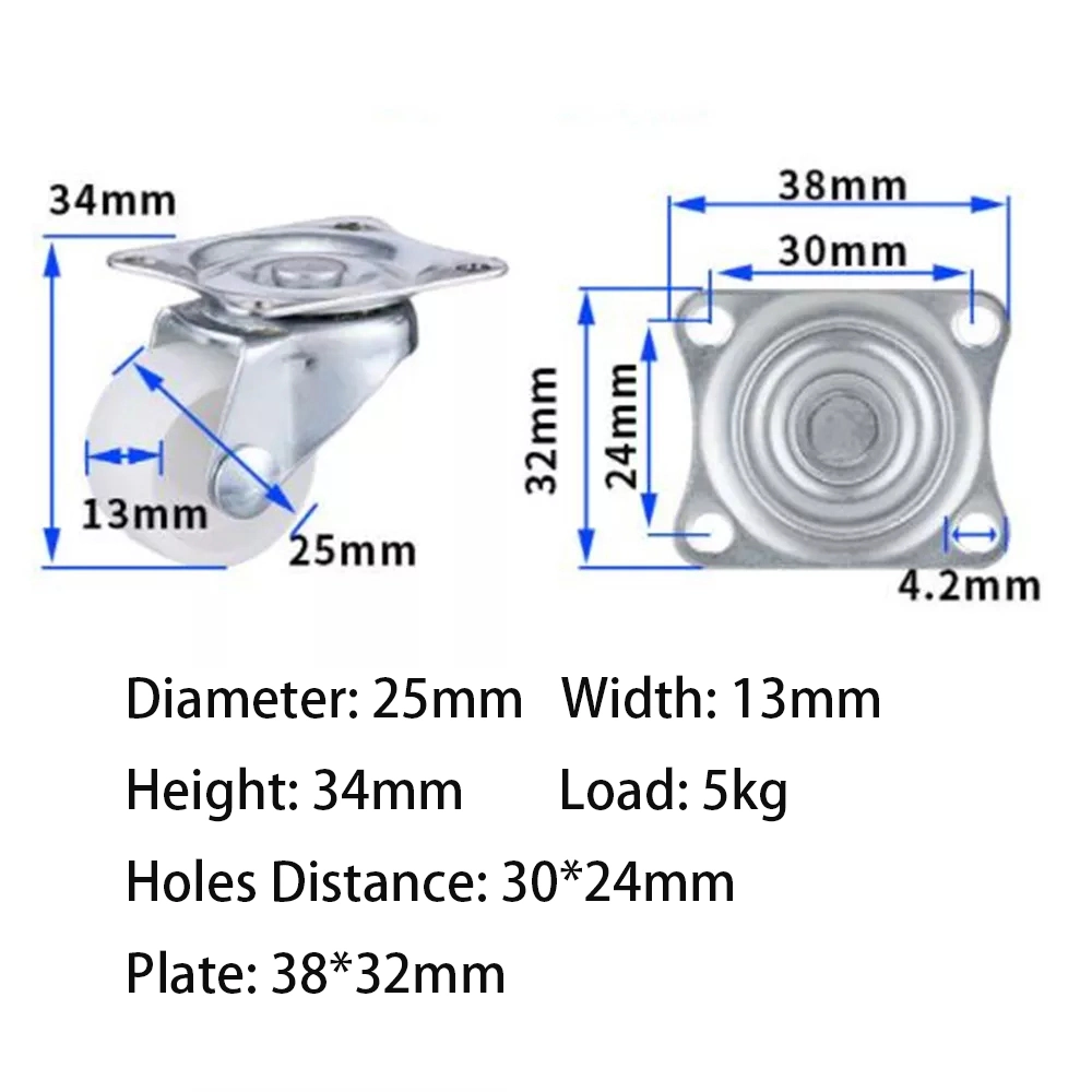 Light Duty 1/1.2/1.5/2/2.5/3 Inch White PP Wheel Caster Nylon Directional Wheel Screw Brake Wheel Swivel Casters Furniture Threaded Stem Universal Wheel