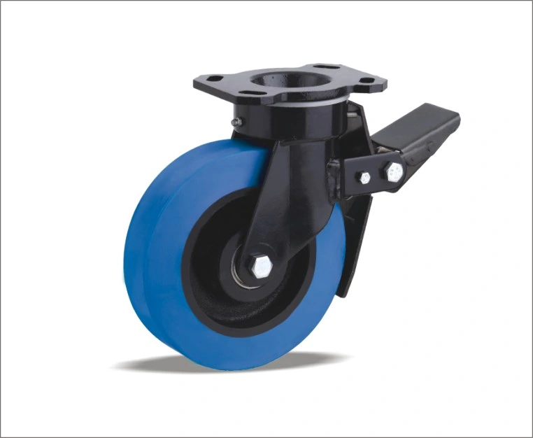 Heavy Duty Casters and Wheels with Light Brown, Reaction-Injected Polyurethane-Elastomer in 92&deg; Shore a Hardness. The Gravity Extrathane Tread