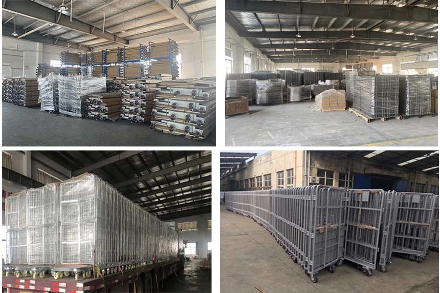 Warehouse 4 Sided Wheel Logistic Heavy Duty Industrial Large Rolling Metal Wire Storage Container Trolley