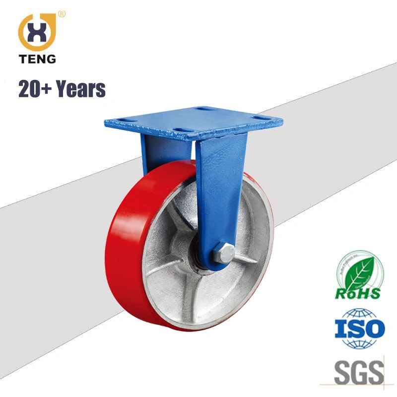 China Factory Industry Super Heavy Duty 10 Inch Rigid Fixed Top Plate Cast Iron PU Castor Wheel Caster