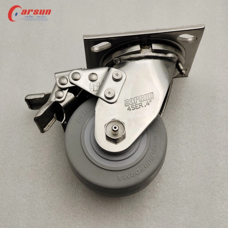 Ss Castors 4/5/6/8 Inch PU Swivel Casters Heavy Duty 304 Stainless Steel Industrial Caster Wheel with Brakes