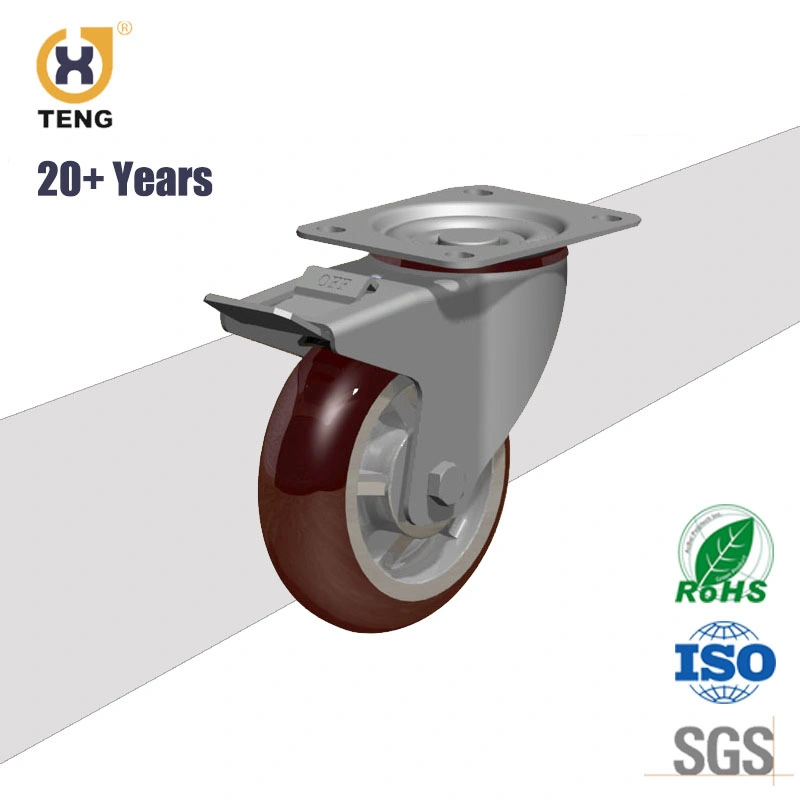 Heavy Duty Swivel Plate PU Locking Industrial Caster Trolley Castor Wheel with Brake