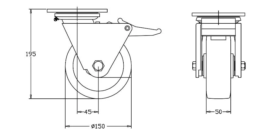 OEM China Manufacturer 6 Inch Heavy Duty Swivel Caster PU Castor Wheel with Plastic Total Brake