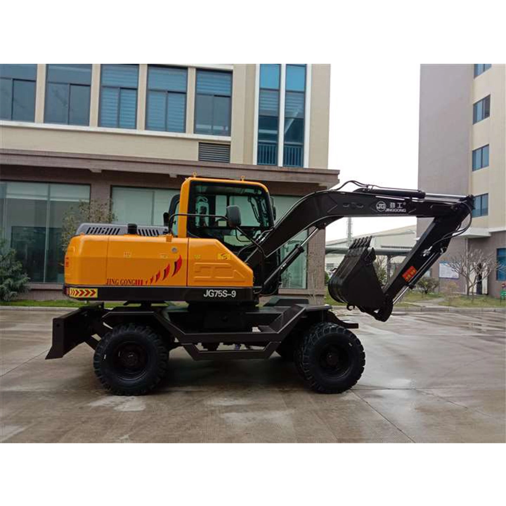 Jg75s-9 Wheeled Excavator Rubber Duck Wheel Digger Small Digging Machine