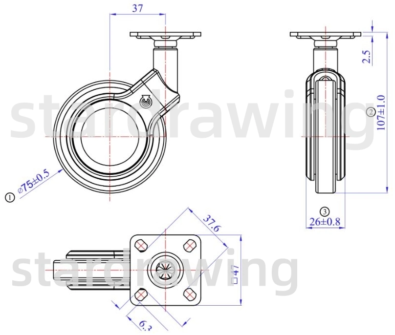 Stardrawing 75mm Black Office Chair Replacement Caster Wheels