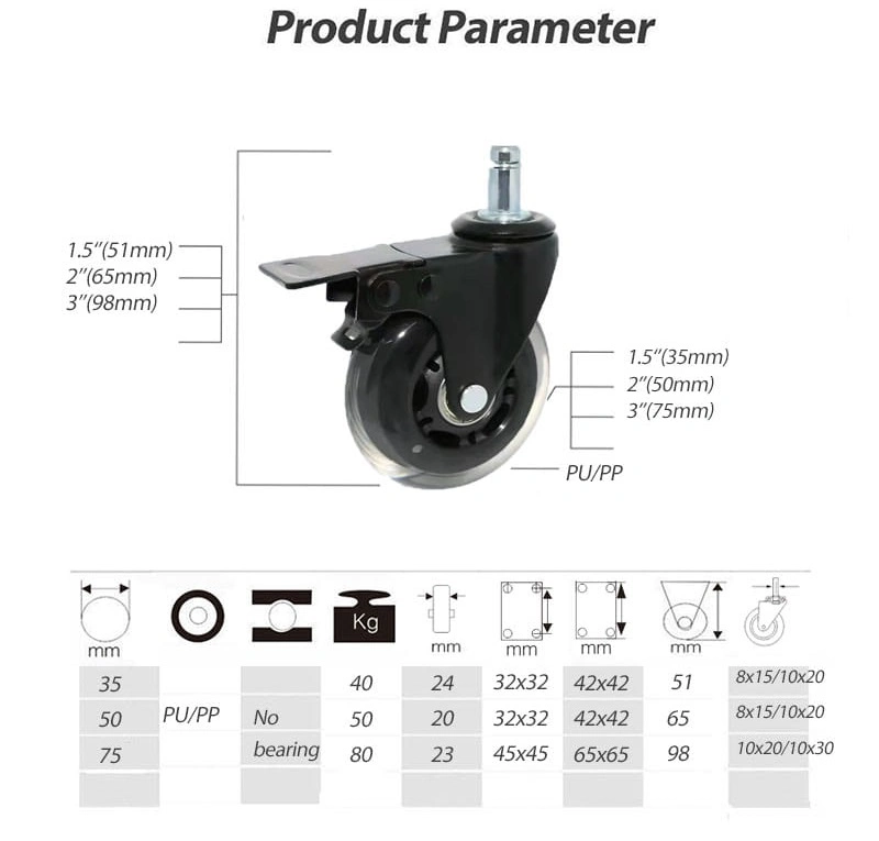 Home Office Chair Furniture Caster Wheel Cheap Light Duty Swivel Transparent Wheels