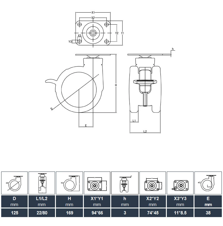 Jq Caster 5inch Flat Swivel Locking Caster Double Wheels for Medical Bed