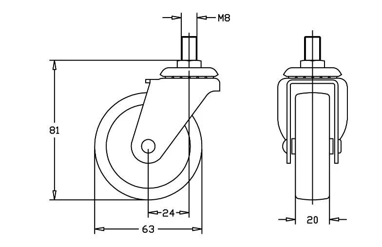 China Factory Light Duty Furniture Castor Swivel Thread Stem 2.5 Inch PA Nylon White Stem Caster Wheel