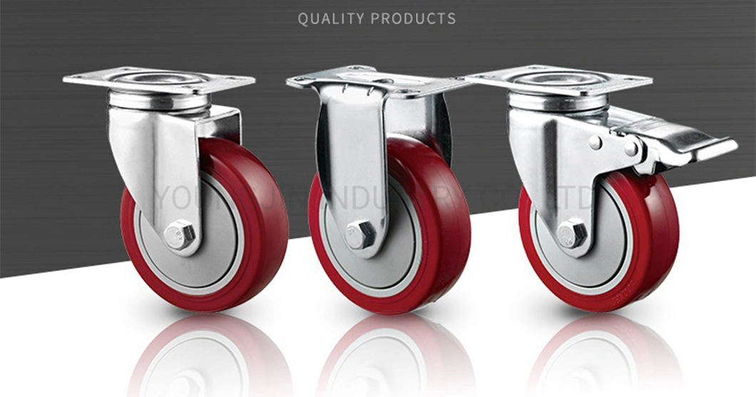 3 Inch Caster Wheels Swivel Plate on Red PU