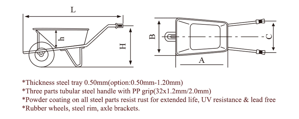 Wb6414L Heavy Duty Wheel Barrow Galvanized Carretilla Wheelbarrow for Garden Construction with 4.00-8 Inch Pneumatic Wheel