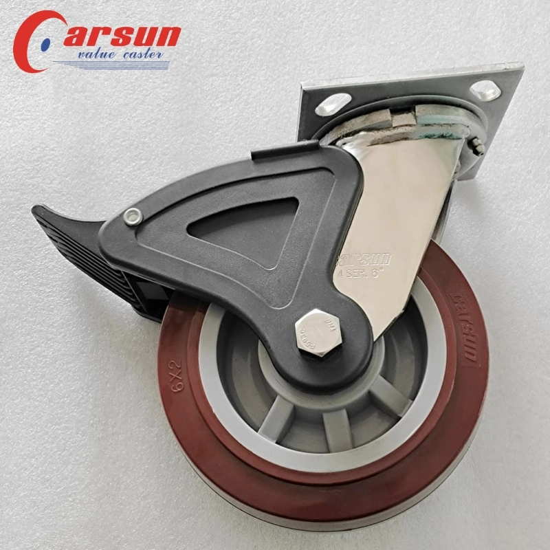 100/125/150/200mm Casters Heavy Duty 4/5/6/8 Inch Caster Swivel PU Industrial Castor Wheel with Metal Brake