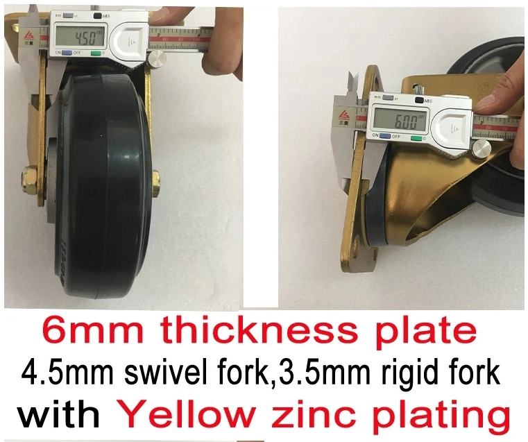 200mm Swivel Brake Type Yellow Zinc Plating Castor 300kg Heavy Duty Industrial Caster with Rubber Wheel Duty Cart Wheels