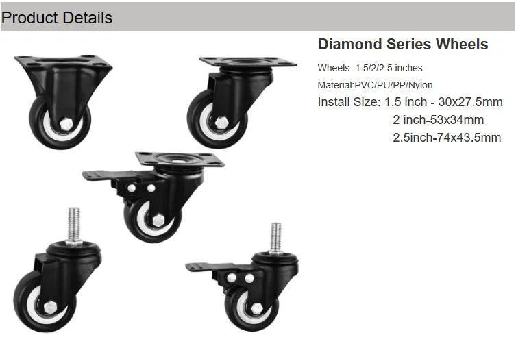 General Plate 2 Inch High Duty Swivel Casters Small Wheels for Industrial Accessories Without Brake