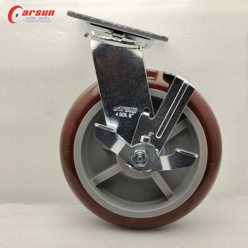 100/125/150/200mm Casters Heavy Duty 4/5/6/8 Inch Caster Swivel PU Industrial Castor Wheel with Metal Brake