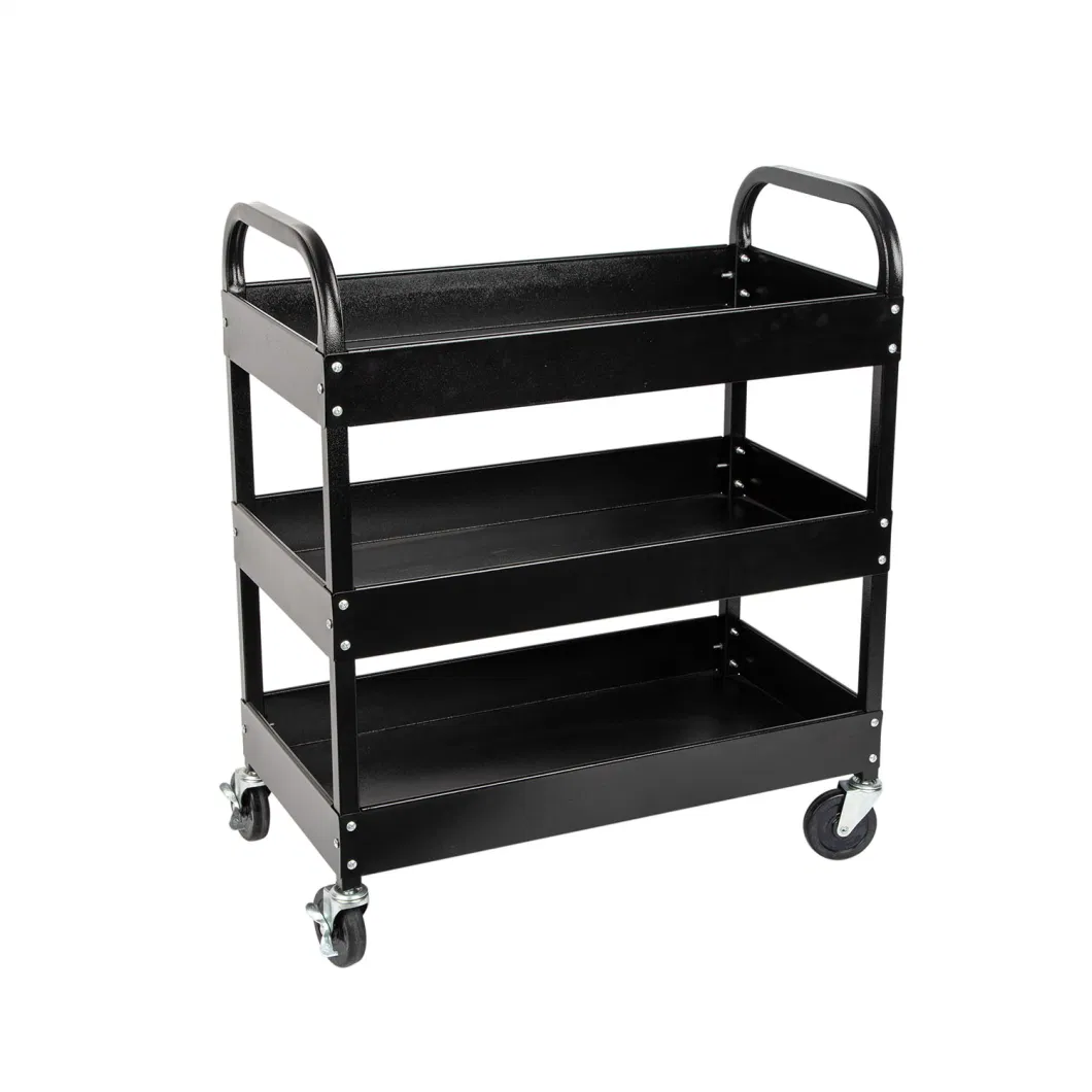 Heavy Duty 4 Wheels 3-Tier Service Mobile Industrial Utility Tool Carts Two Shelf Tooling Service Cart Storage Trolley