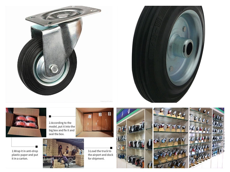 Industrial Caster Wheel Solid Rubber Metal Bracket Swivel Plate with Dust Proof Cover Cart Industrial Caster