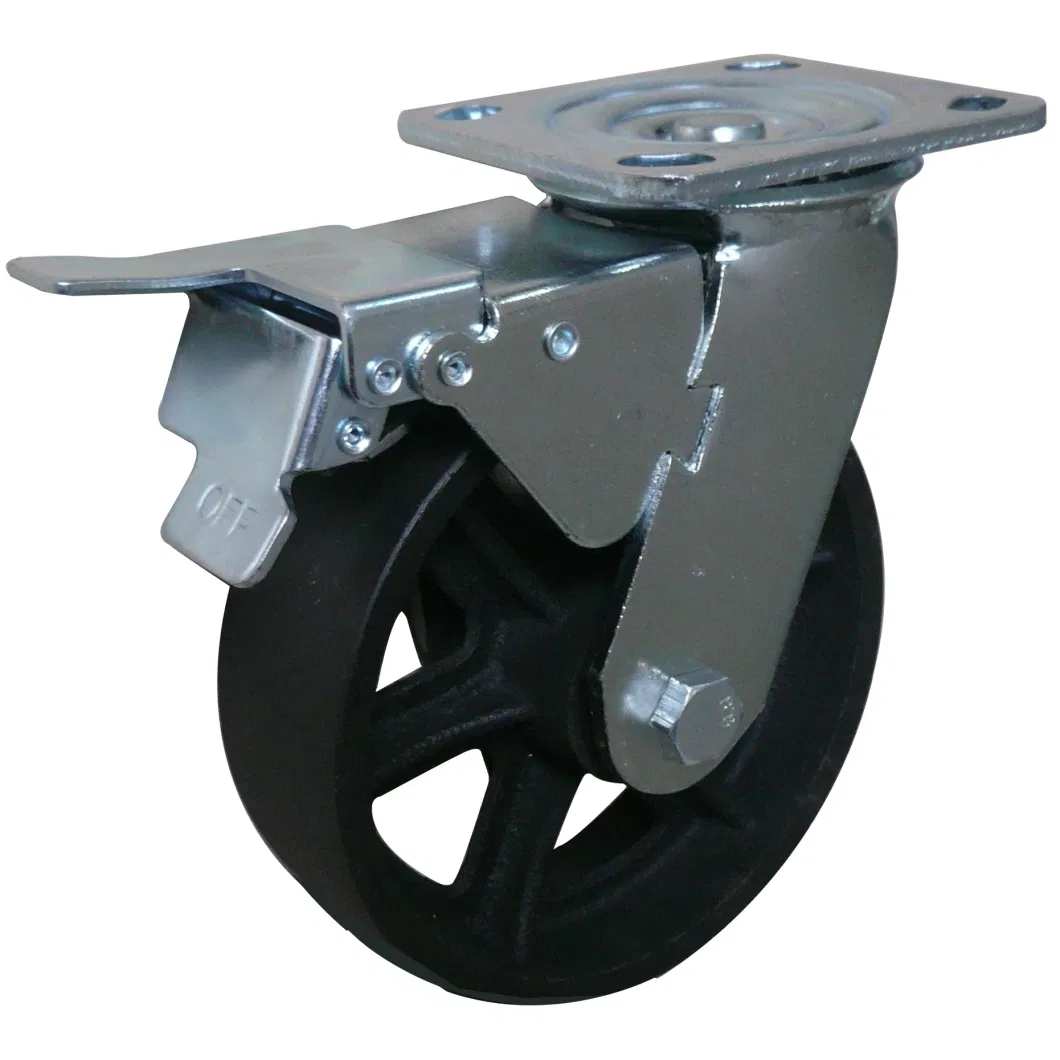 Hot Sale Heavy Duty Cast Iron 5&quot; Durable Trolley /Warehousing Swivel Caster Wheel with Double Brake