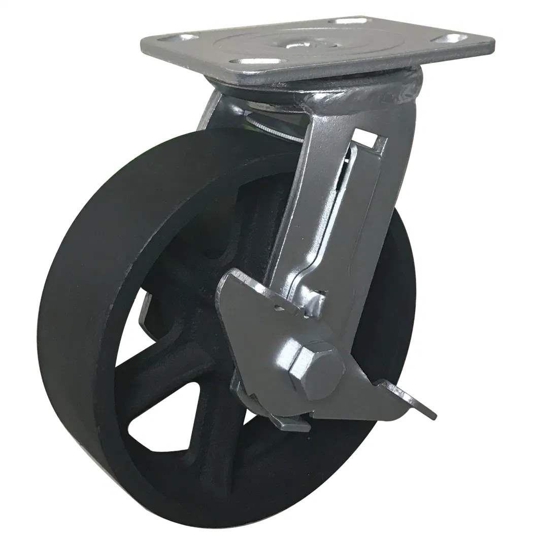 Hot Sale Heavy Duty Cast Iron 5&quot; Durable Trolley /Warehousing Swivel Caster Wheel with Double Brake