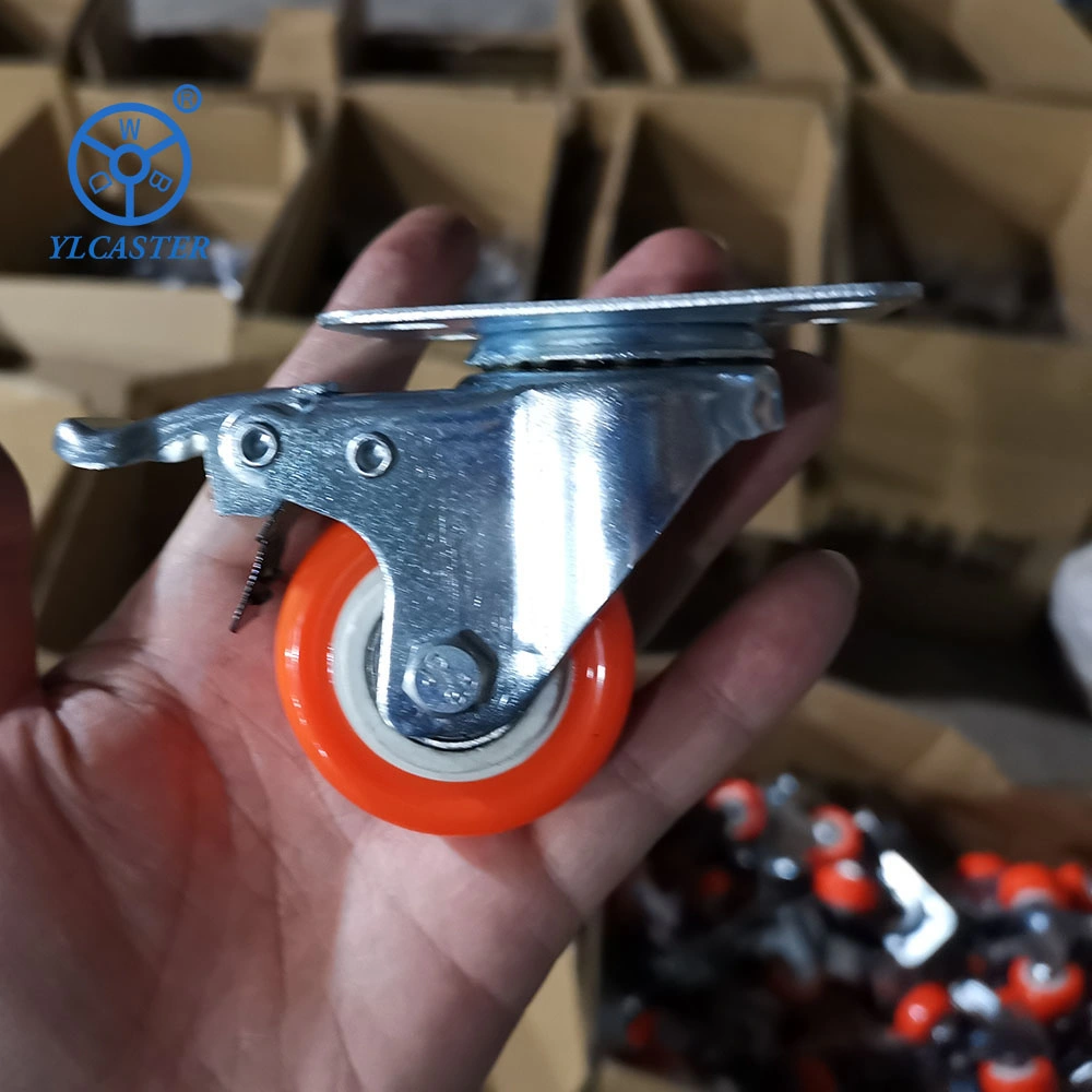 Light Duty Orange Small PVC PU Swivel Locking Castor Wheel for Trolley