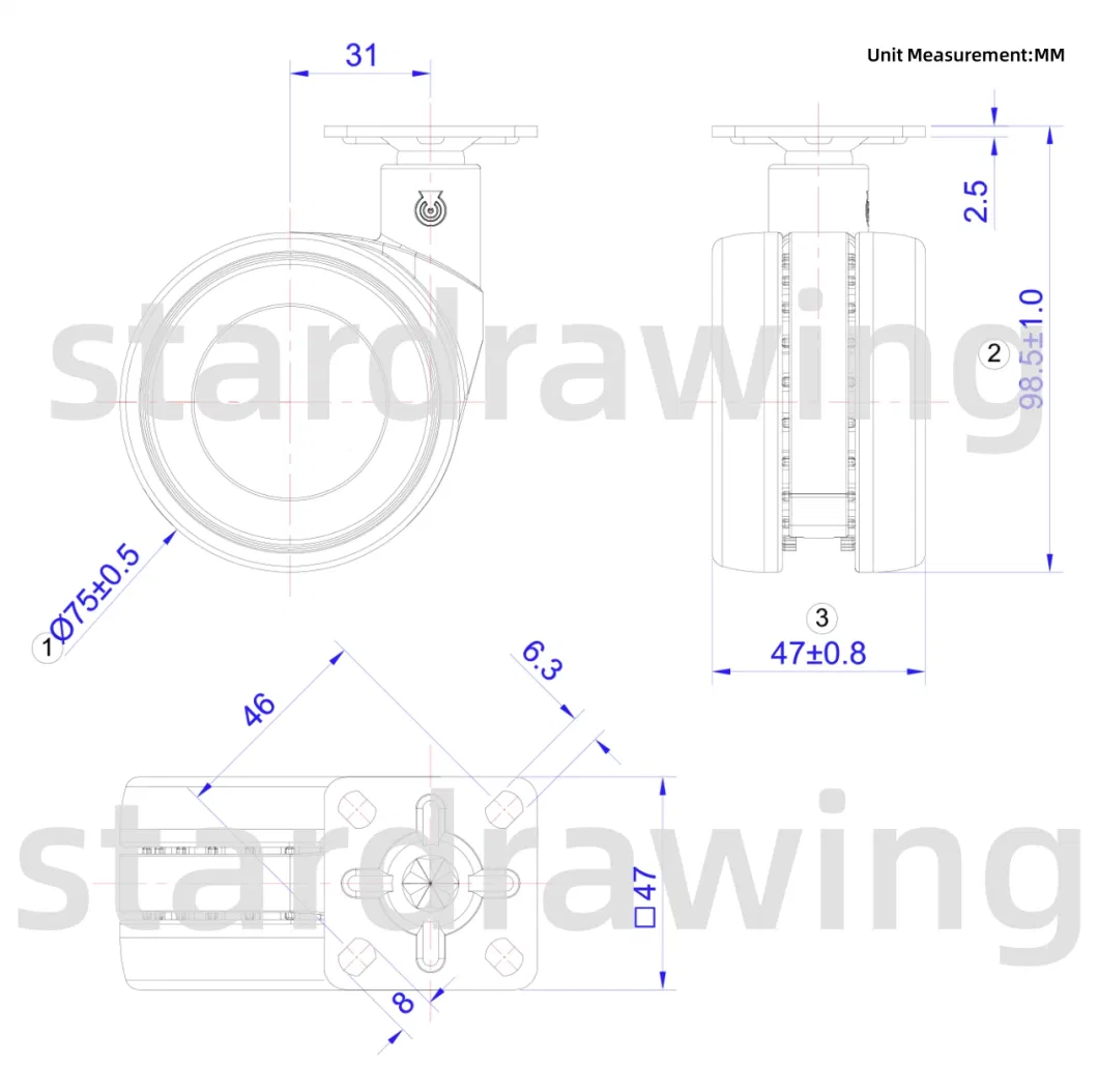 Stardrawing 75mm 3inch Black Hollow Core Furniture Caster Wheel with Brake