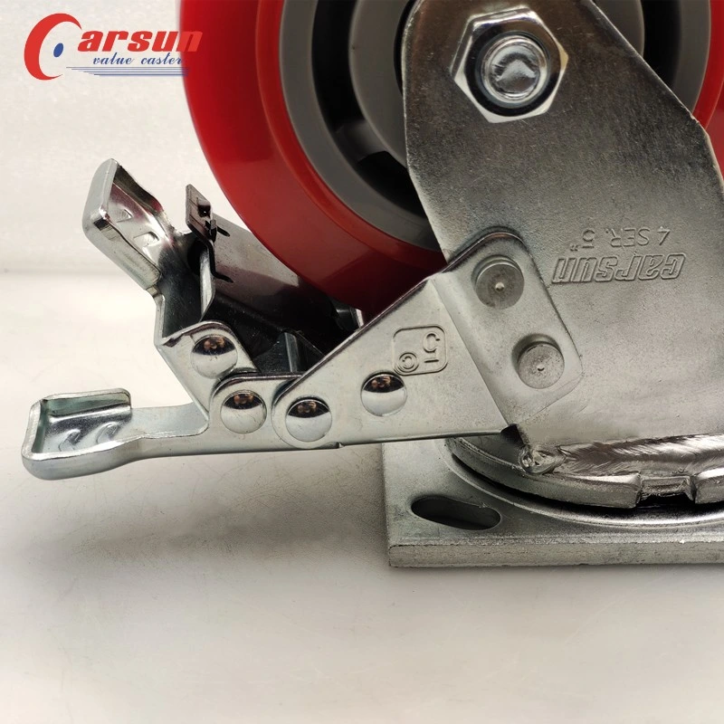 100/125/150/200mm Casters Heavy Duty 4/5/6/8 Inch Caster Swivel PU Industrial Castor Wheel with Metal Brake