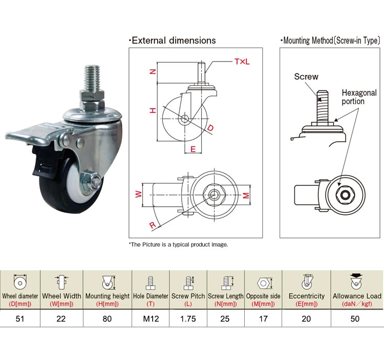 Jq Caster 2 Inch Swivel Total Lock PU Furniture Caster Wheel for Sewing Machine