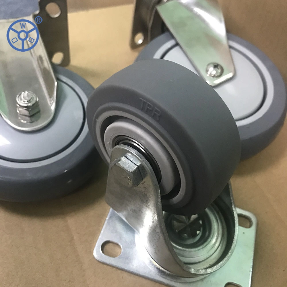 High Quality 3 4 5 Inch Stainless Steel TPR Medium Duty Rigid Swivel Industrial Casters Wheel Ruedas