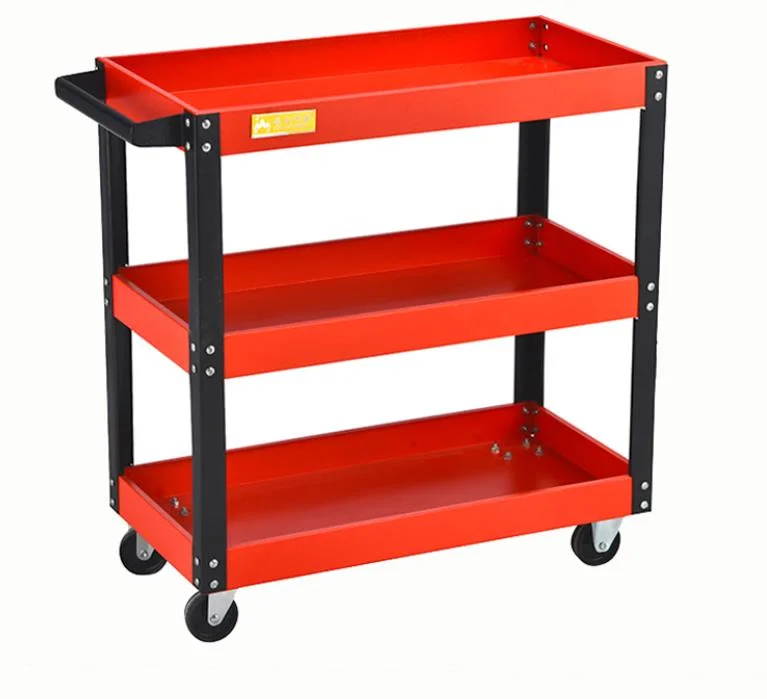 Heavy Duty 4 Wheels 3-Tier Service Mobile Industrial Utility Tool Carts Two Shelf Tooling Service Cart Storage Trolley