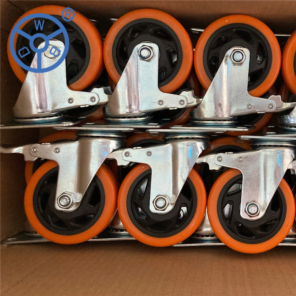 Wbd High Quality 3inch 4inch Orange PVC Castor Wheels Swivel Top Plate Brake