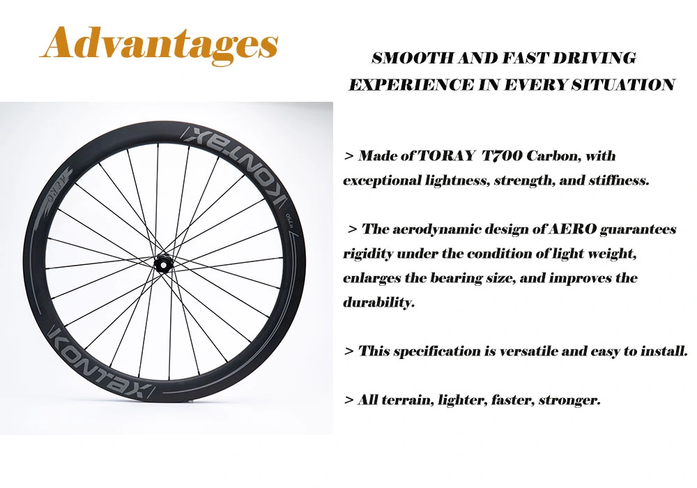 Customized Carbon T700 Toray Japan Body 50mm Depth 25mm Width Carbon Wheels 700c Clincher Road Bicycle Wheelsets