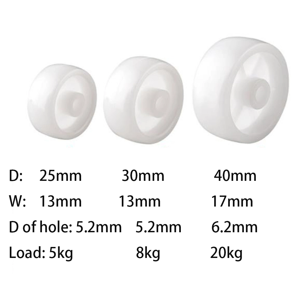 Light Duty 1/1.2/1.5/2/2.5/3 Inch White PP Wheel Caster Nylon Directional Wheel Screw Brake Wheel Swivel Casters Furniture Threaded Stem Universal Wheel