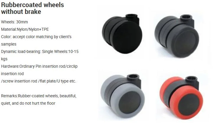 Various Types PVC Nylon Material Smooth Caster Wheels Fro Trollry Swivel Chairs