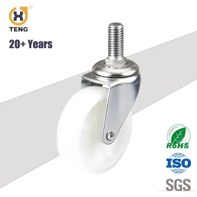  China Factory Mobile ruota girevole girevole con ruote per impieghi leggeri stelo filettato 2.5 Ruota a ruota con stelo bianco in nylon PA da pollici