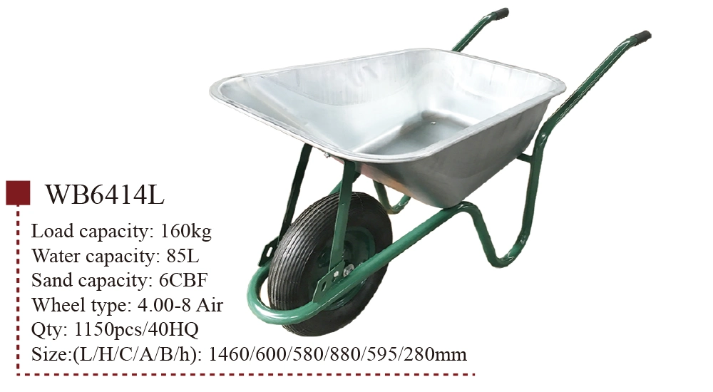 Wb6414L Heavy Duty Wheel Barrow Galvanized Carretilla Wheelbarrow for Garden Construction with 4.00-8 Inch Pneumatic Wheel