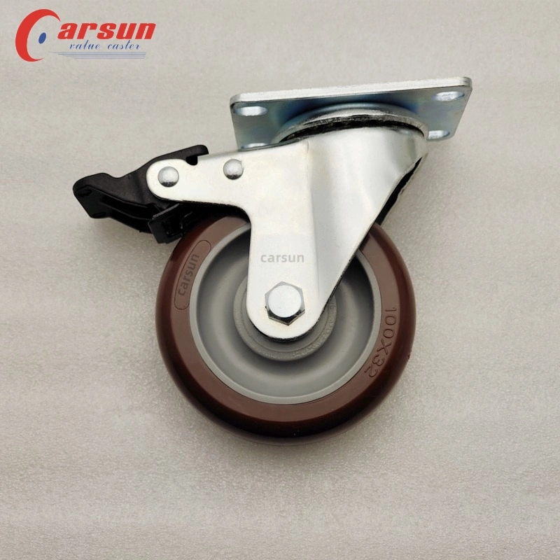 100/125/150/200mm Casters Heavy Duty 4/5/6/8 Inch Caster Swivel PU Industrial Castor Wheel with Metal Brake