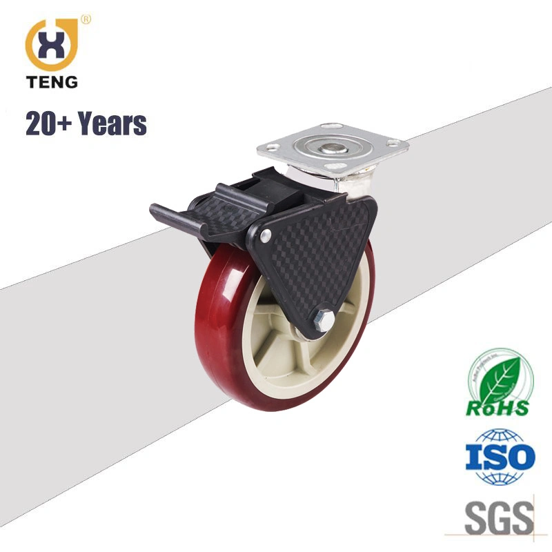 OEM China Manufacturer 6 Inch Heavy Duty Swivel Caster PU Castor Wheel with Plastic Total Brake