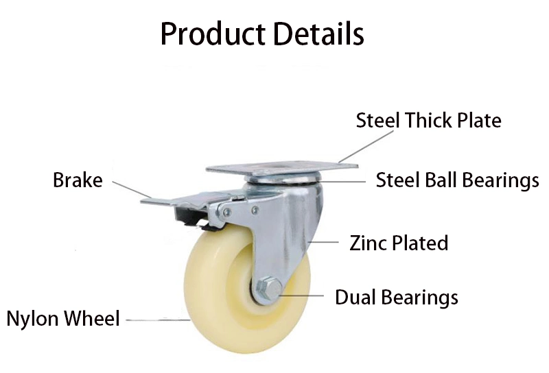 Medium Duty Industrial Castor White PP Swivel Caster Wheel with Side Brake Replacement