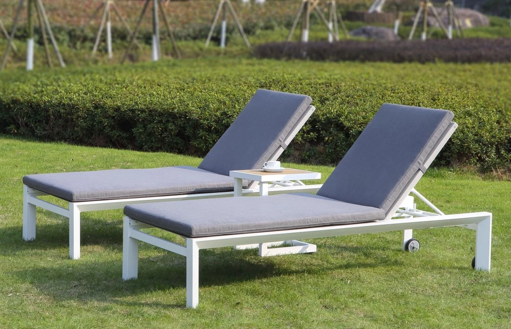 3PCS Lounge Set with Adjustable Back Two Wheels Sun Lounger for Pool