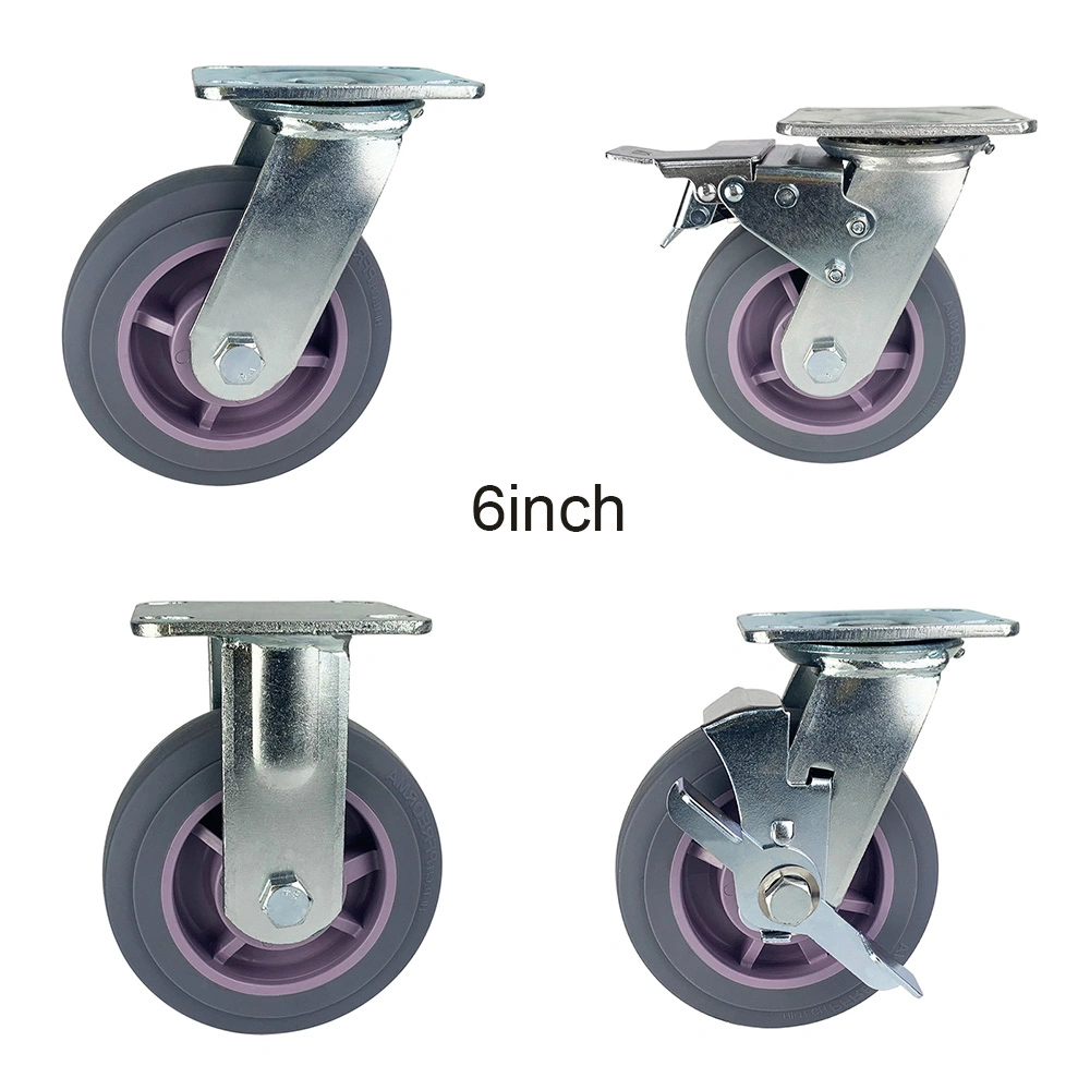 4 5 6 8 Inch Wear Resistant Locking TPR Thermoplastic Rubber Heavy Duty Caster Wheels Colson Caster for Flower Trolley