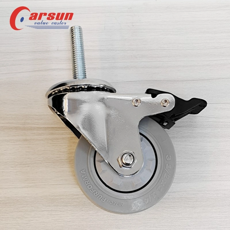 Threaded Stem Casters 4 Inch Gray TPR Caster Wheels with Brakes