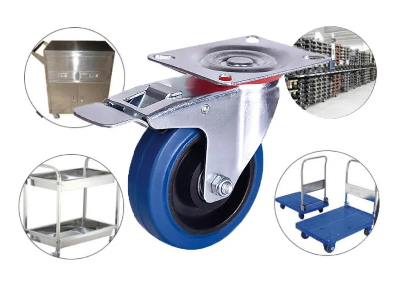 Furniture Hardware Heavy Duty Blue Elastic Caster Wheels with Brake
