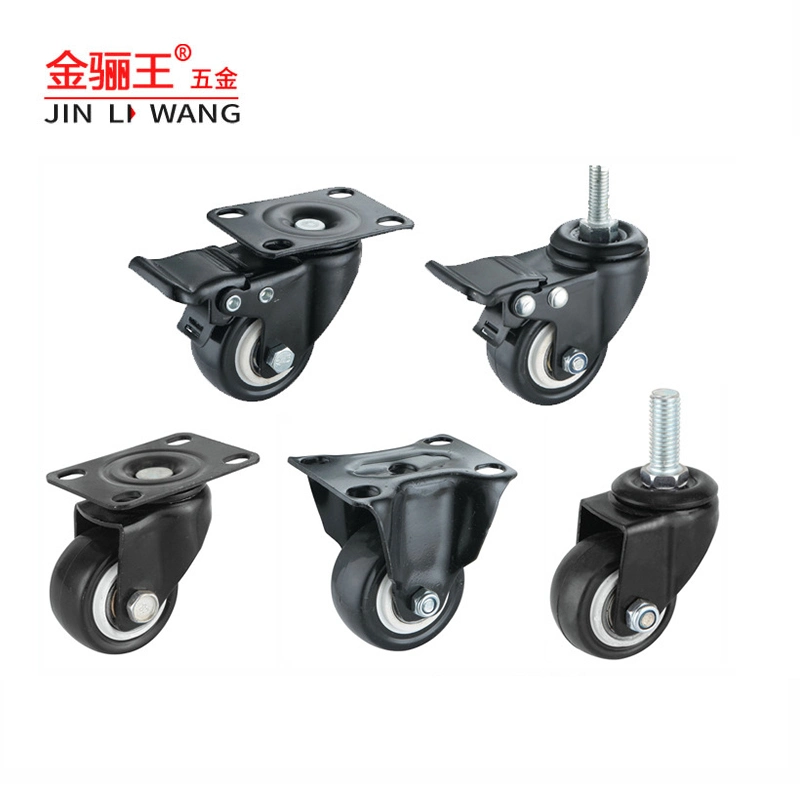 1.5 2 2.5 3 Inch Light Duty Furniture Office Chair Castor PU Wheel Fixed Swivel Threaded Stem Casters Wheels with Brake Industrial Caster Wheel