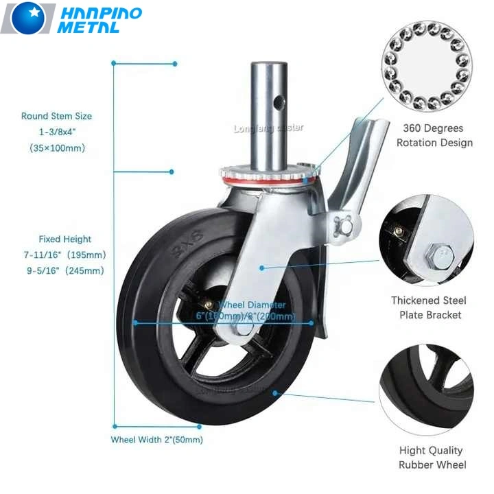 8 X 2 Rubber Caster Wheel 6&quot; 500kg Load Capacity Swivel Caster Wheels Rigid 4 Industrial PU Polyurethane Caster Wheel 6 Inch