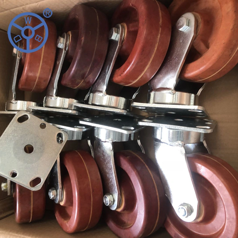 Wbd Factory Top Plate Swivel Double Brake Heavy Duty High Temperature Castors and Wheels Phenolic Wheel with Plain Bearing