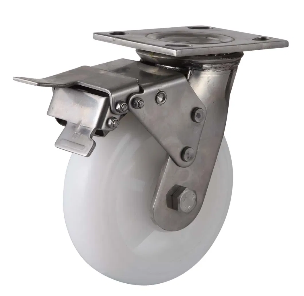 4-8 Inch Stainless Steel Endurant Nylon Swivel Dual Brake Industrial Caster (white)