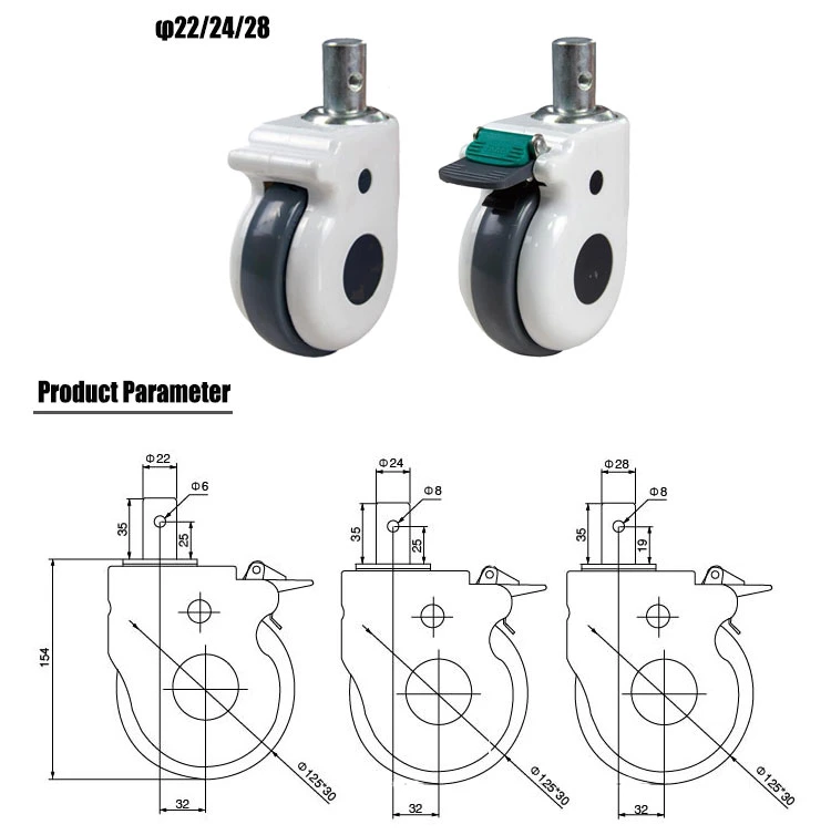 Jqcaster 5inch 125mm PU Wheel Hospital Bed Lock Plastic Cover Castor Wheel