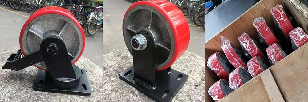 Extra Heavy Duty 6 8 10 12 Inch Red Iron Core PU Swivel Super Heavy Load Caster Wheel 1.5 Ton with Front Brake