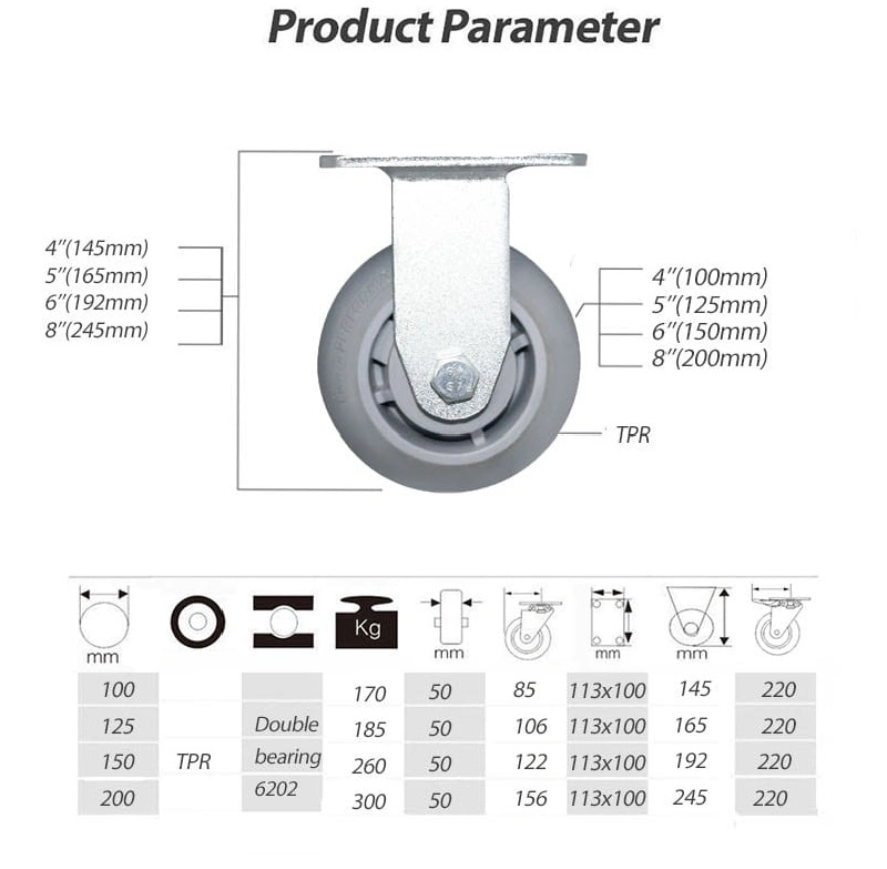 Top Plate Fixing Swivel Caster Furniture TPR Casters Heavy Duty Wheel